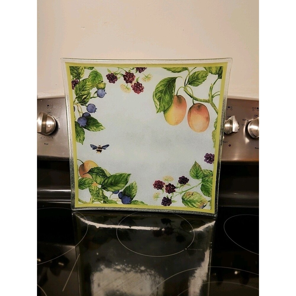 Gorham Fall Orchard Fused Art Glass 13.75" Square Serving Platter - Beautiful!